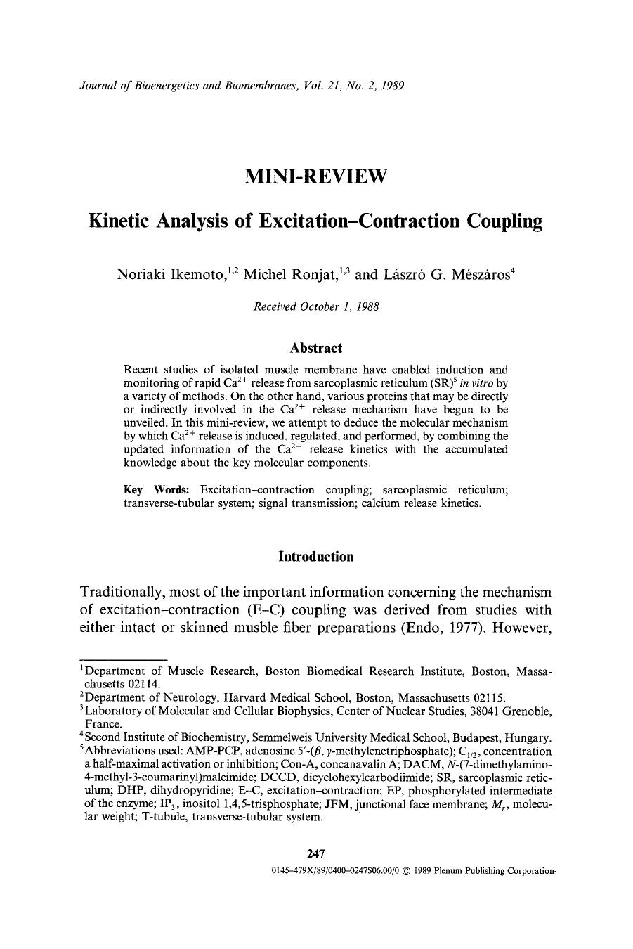 Kinetic analysis of excitation-contraction coupling by Unknown