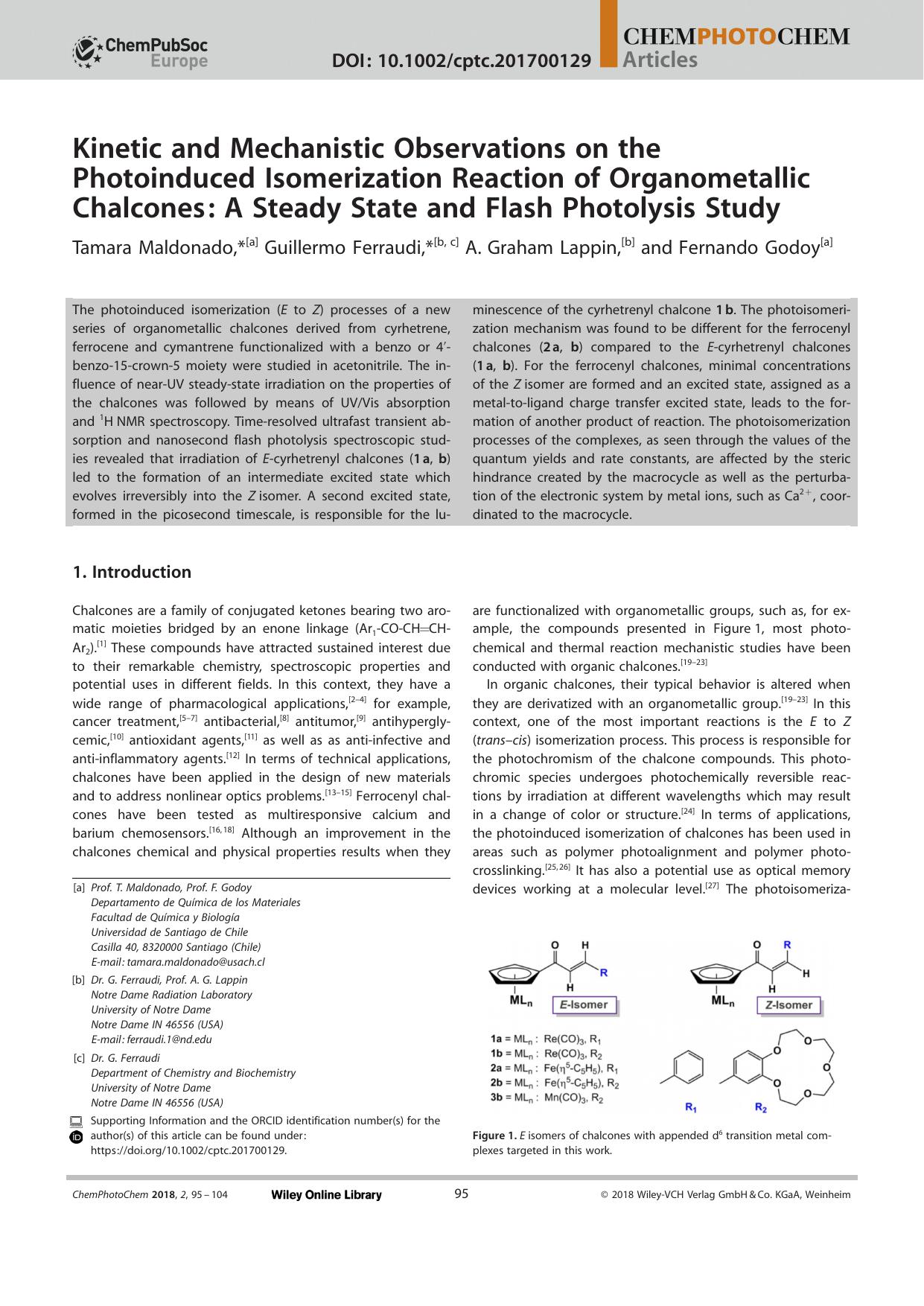 Kinetic and Mechanistic Observations on the Photoinduced Isomerization Reaction of Organometallic Chalcones: A Steady State and Flash Photolysis Study by Unknown