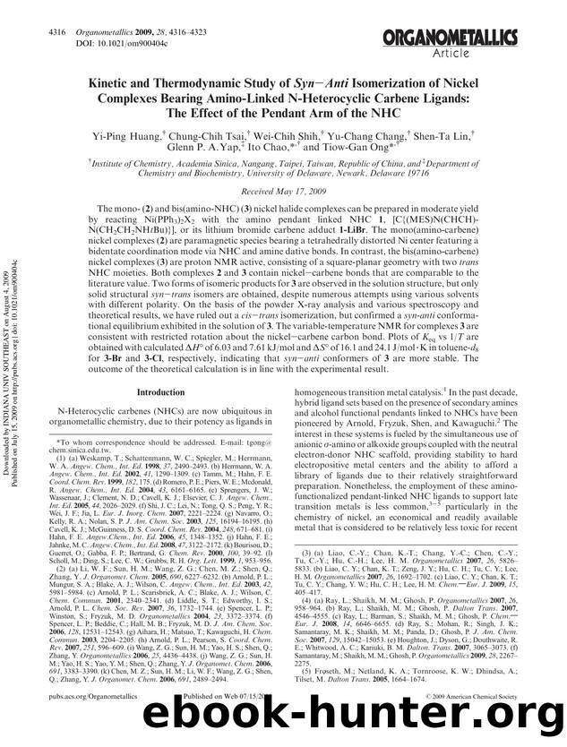 Kinetic and Thermodynamic Study of SynâAnti Isomerization of Nickel Complexes Bearing Amino-Linked N-Heterocyclic Carbene Ligands: The Effect of the Pendant Arm of the NHC by unknow
