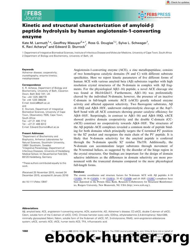 Kinetic and structural characterization of amyloidâÎ² peptide hydrolysis by human angiotensinâ1âconverting enzyme by Unknown
