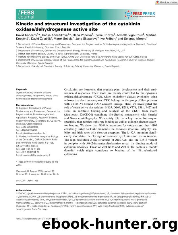 Kinetic and structural investigation of the cytokinin oxidasedehydrogenase active site by Unknown