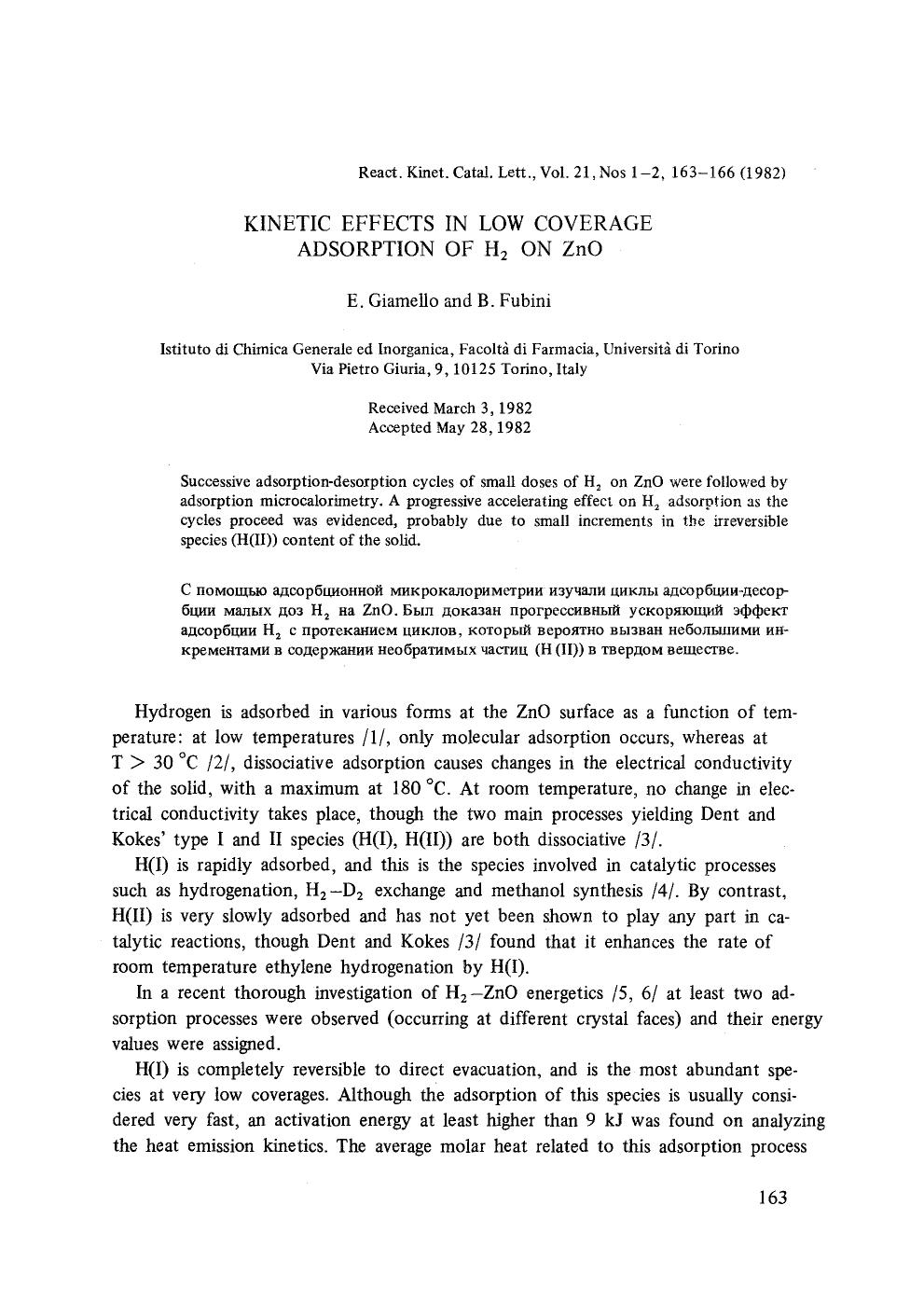 Kinetic effects in low coverage adsorption of H <Subscript>2 <Subscript> on ZnO by Unknown