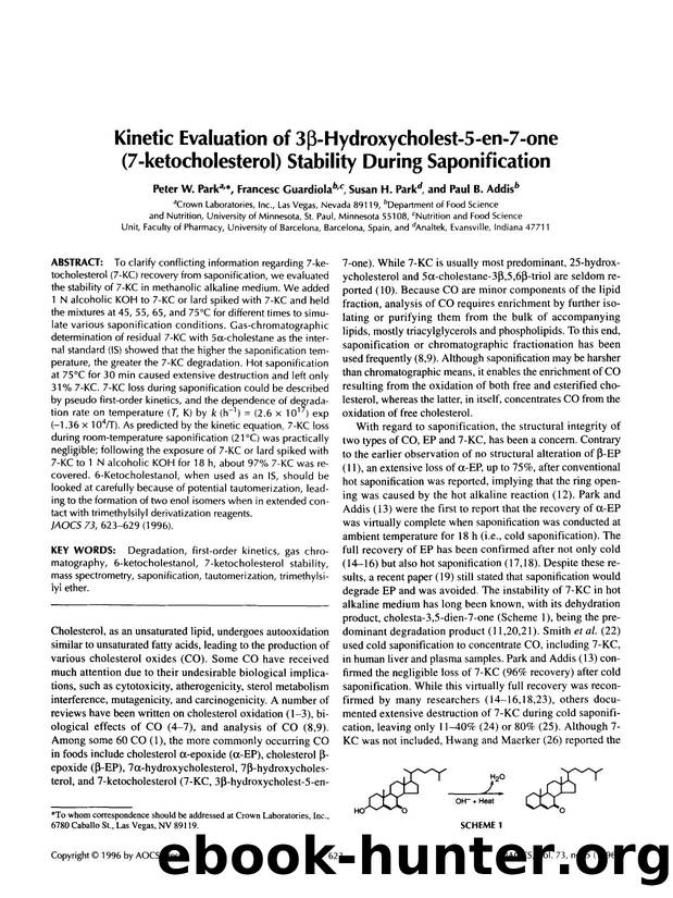 Kinetic evaluation of 3β-hydroxycholest-5-en-7-one (7-ketocholesterol) stability during saponification by Unknown