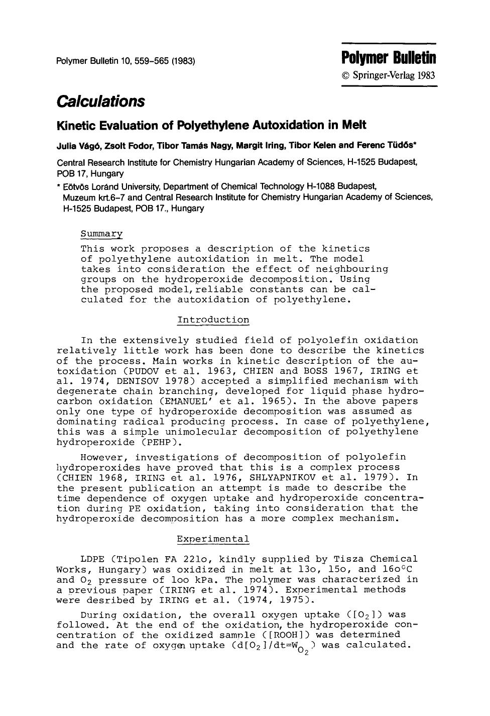 Kinetic evaluation of polyethylene autoxidation in melt by Unknown