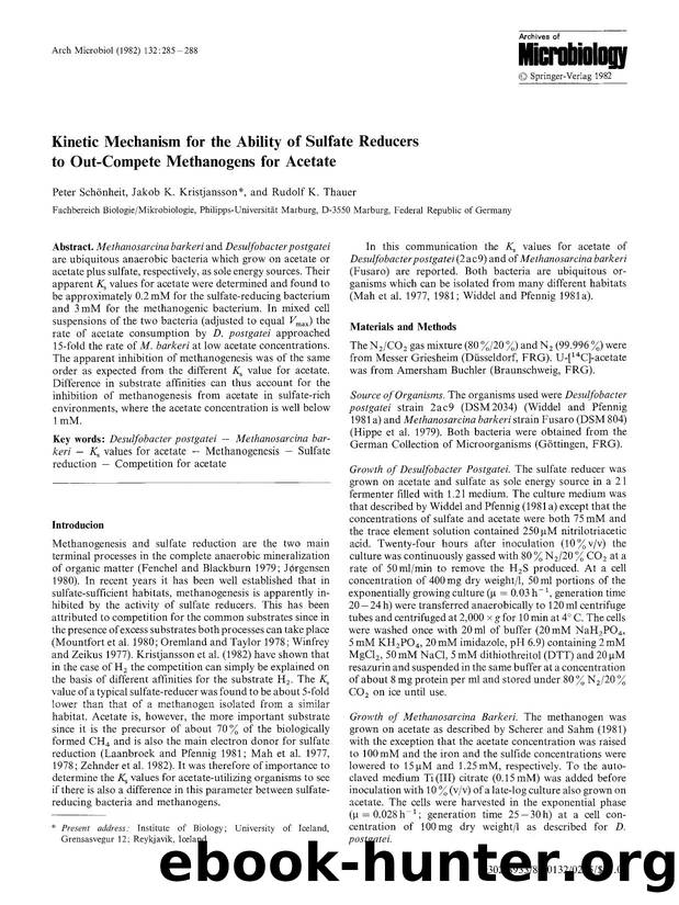 Kinetic mechanism for the ability of sulfate reducers to out-compete methanogens for acetate by Unknown