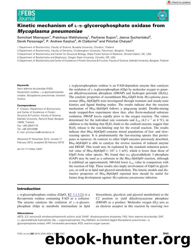 Kinetic mechanism of lâÎ±âglycerophosphate oxidase from MycoplasmaÂ pneumoniae by Unknown