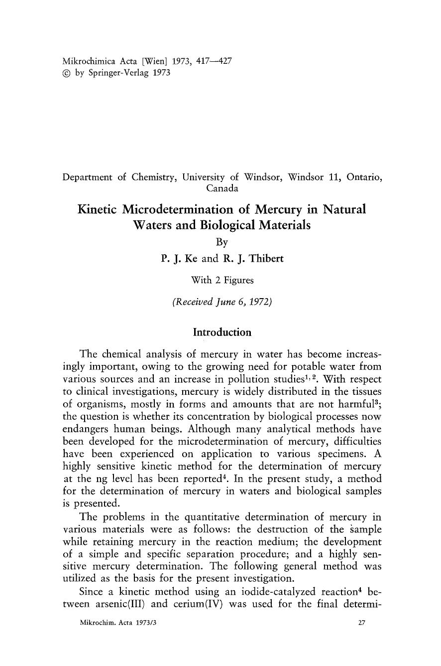 Kinetic micro determination of mercury in natural waters and biological materials by Unknown