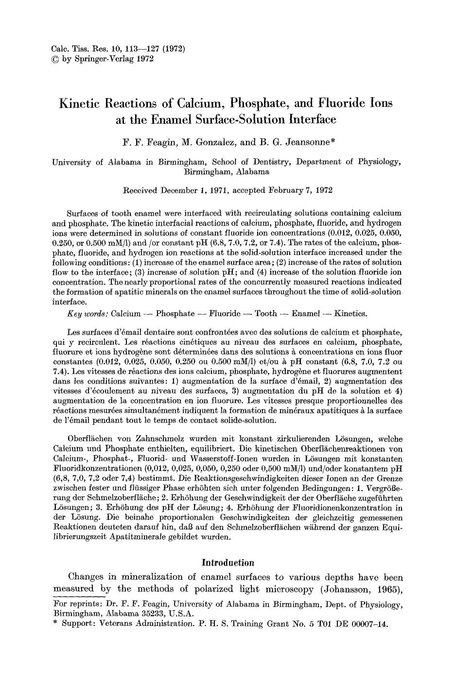 Kinetic reactions of calcium, phosphate, and fluoride ions at the enamel surface-solution interface by Unknown