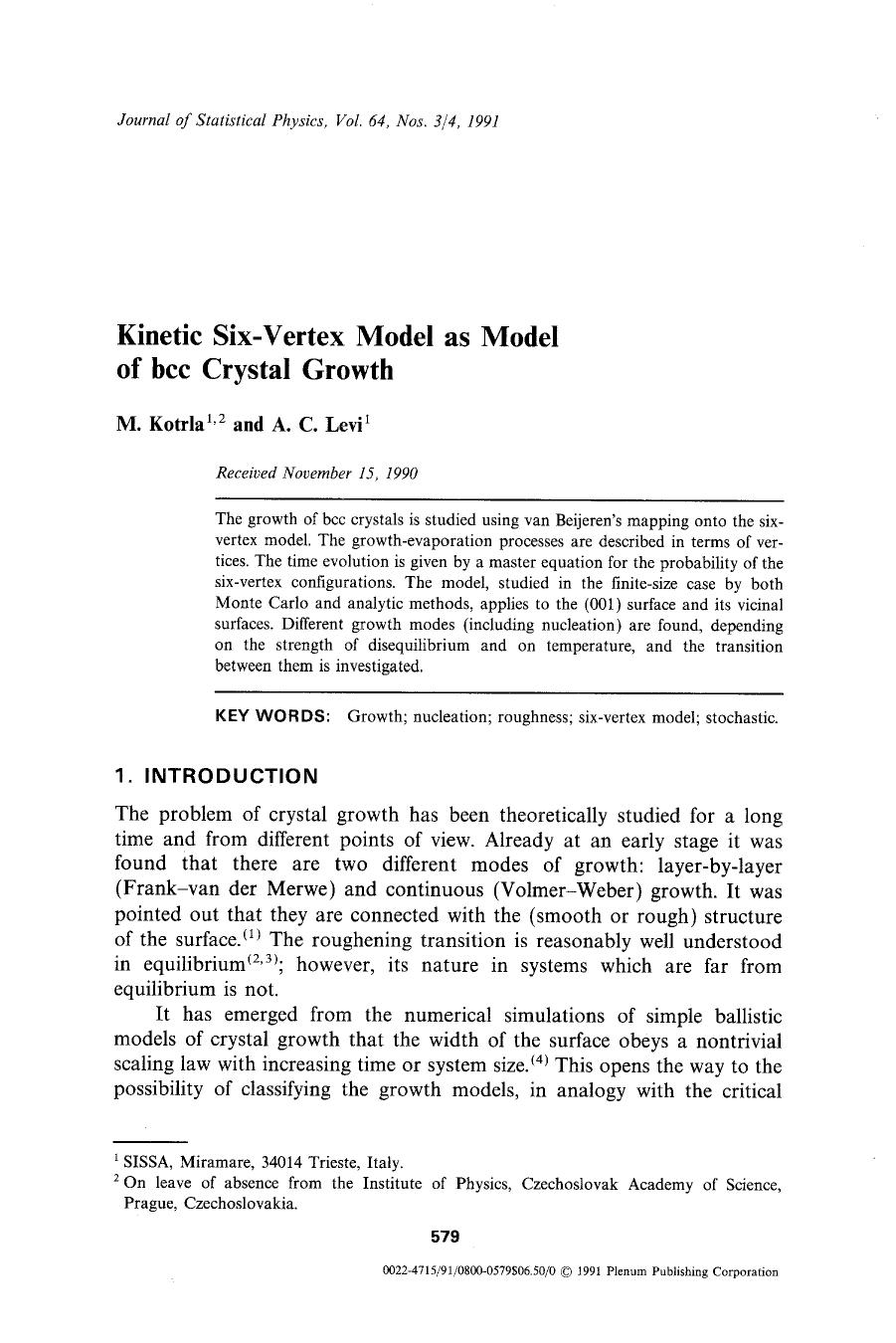 Kinetic six-vertex model as model of bcc crystal growth by Unknown