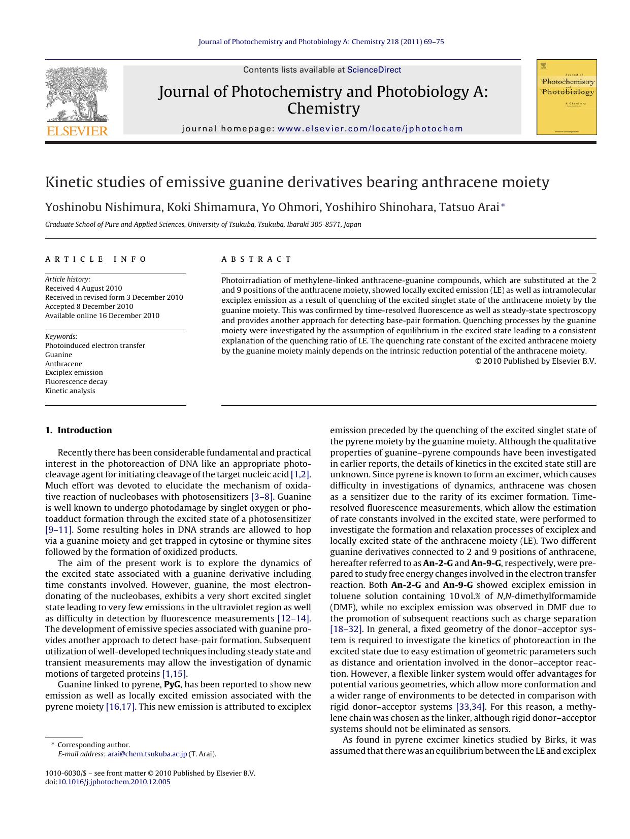 Kinetic studies of emissive guanine derivatives bearing anthracene moiety by Yoshinobu Nishimura