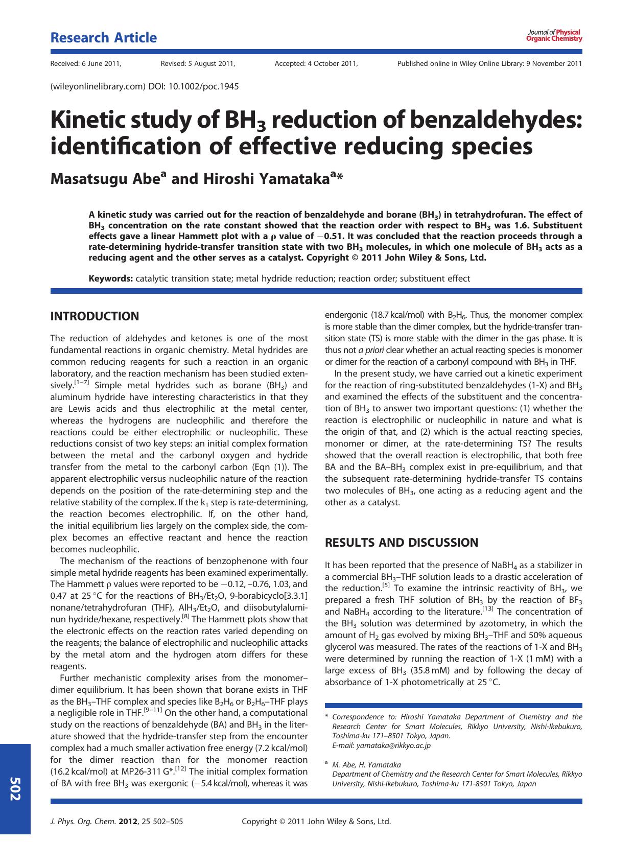 Kinetic study of BH3 reduction of benzaldehydes: identification of effective reducing species by Unknown