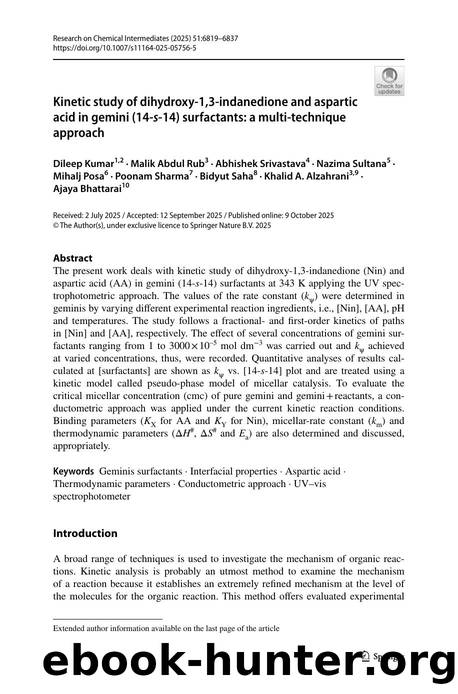 Kinetic study of dihydroxy-1,3-indanedione and aspartic acid in gemini (14-s-14) surfactants: a multi-technique approach by unknow