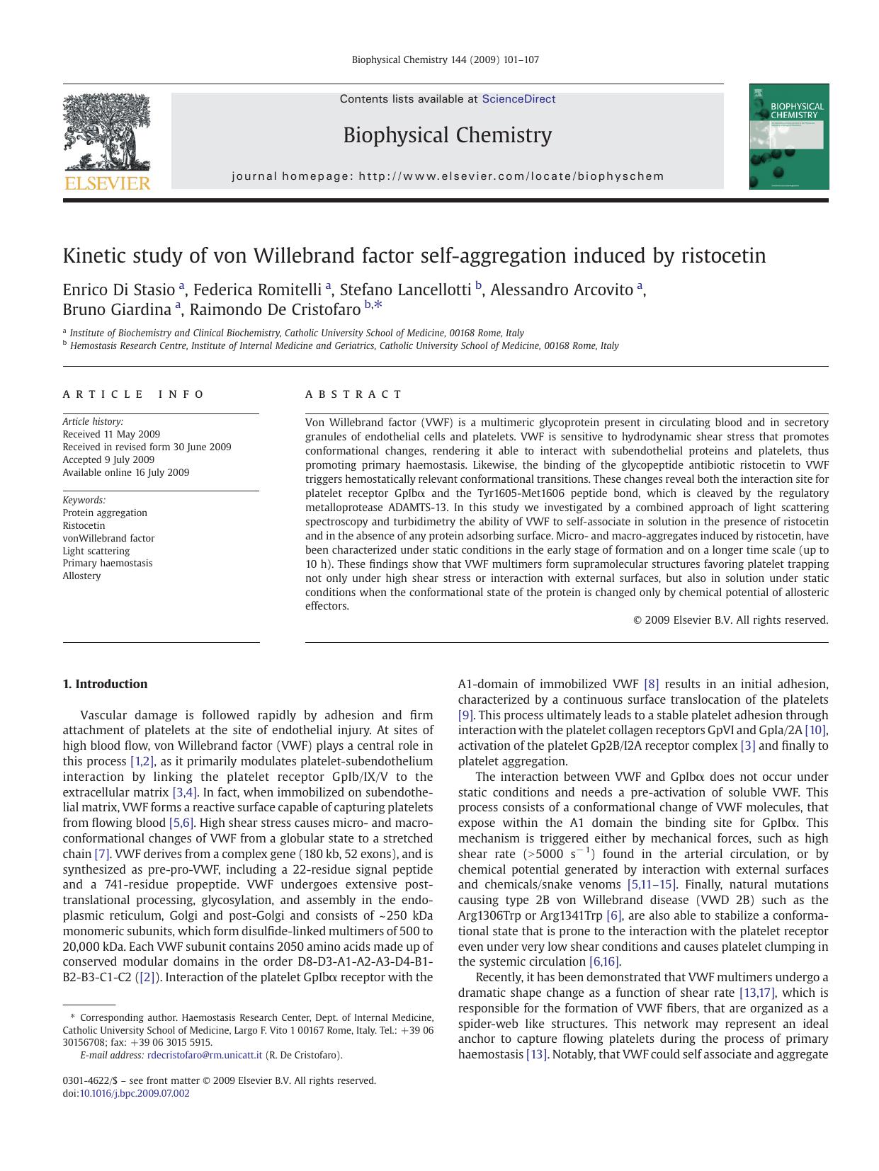 Kinetic study of von Willebrand factor self-aggregation induced by ristocetin by unknow