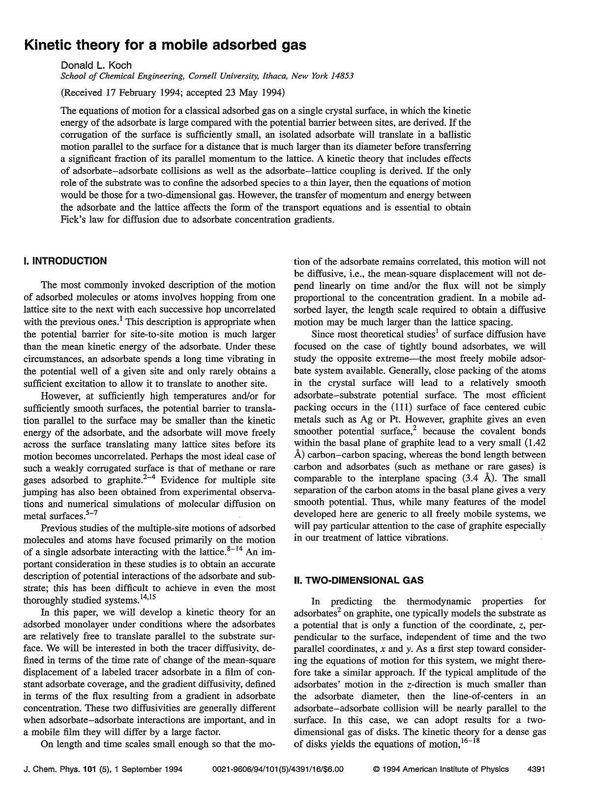 Kinetic theory for a mobile adsorbed gas by Donald L. Koch