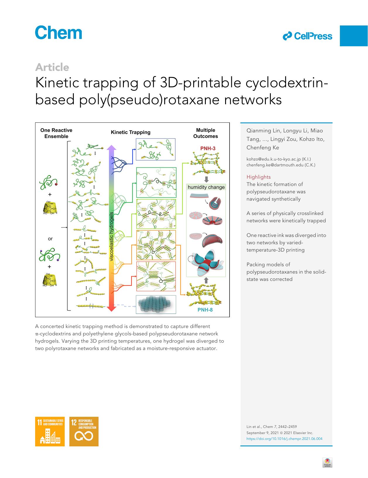 Kinetic trapping of 3D-printable cyclodextrin-based poly(pseudo)rotaxane networks by unknow