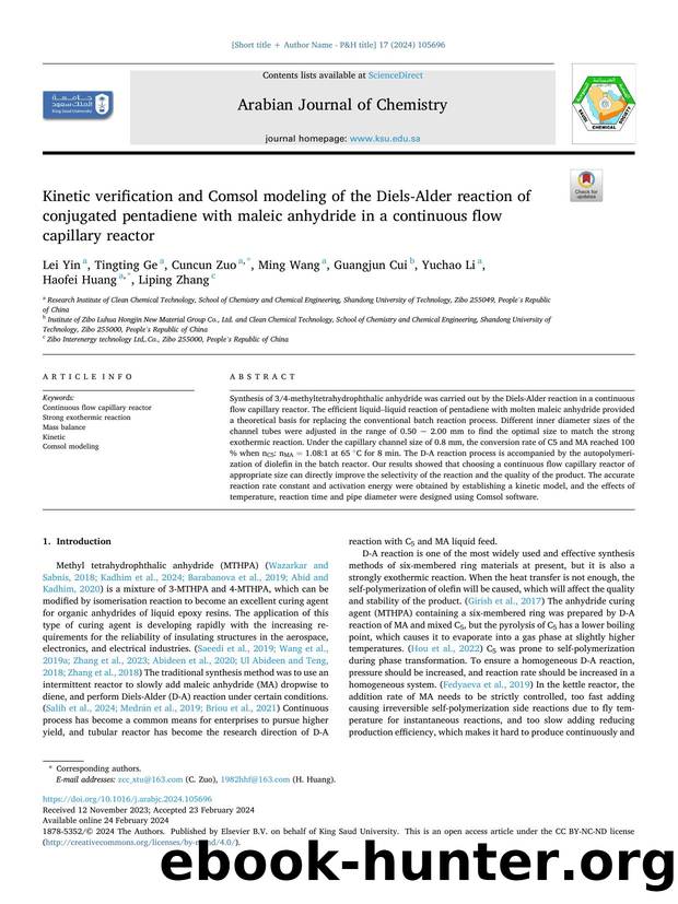 Kinetic verification and Comsol modeling of the Diels-Alder reaction of conjugated pentadiene with maleic anhydride in a continuous flow capillary reactor by unknow