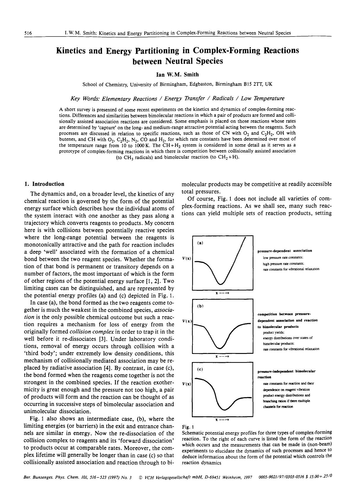 Kinetics and energy partitioning in complex-forming reactions between neutral species by Unknown