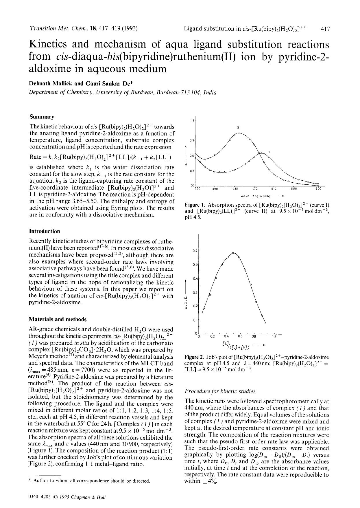 Kinetics and mechanism of aqua ligand substitution reactions from <Emphasis Type="Italic">cis<Emphasis>-diaqua-<Emphasis Type="Italic">bis<Emphasis>(bipyridine)ruthenium(II) ion by by Unknown