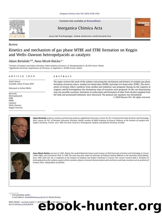 Kinetics and mechanism of gas phase MTBE and ETBE formation on Keggin and WellsÃ¢â¬âDawson heteropolyacids as catalysts by Adam BielaÅ„ski & Anna Micek-Ilnicka