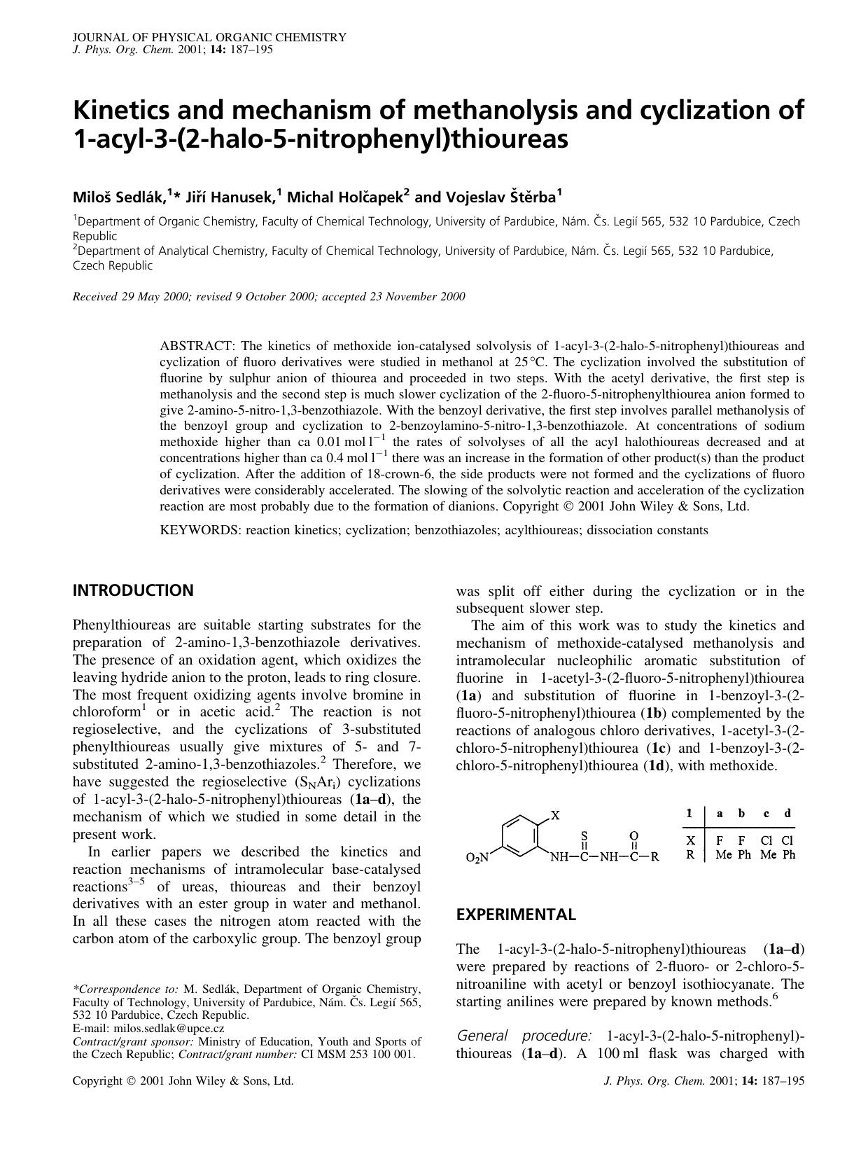 Kinetics and mechanism of methanolysis and cyclization of 1-acyl-3-(2-halo-5-nitrophenyl)thioureas by Unknown