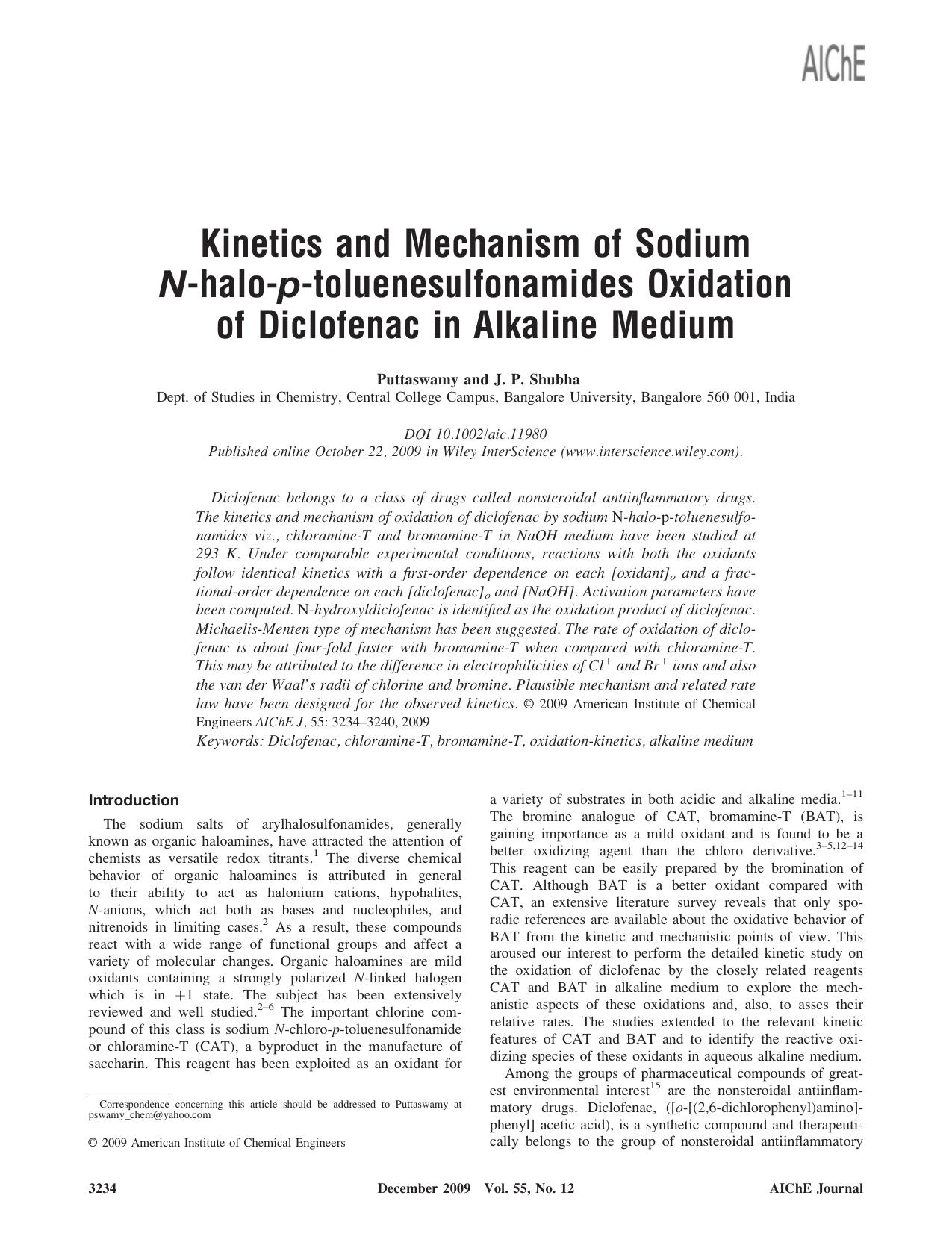 Kinetics and mechanism of sodium N-halo-p-toluenesulfonamides oxidation of diclofenac in alkaline medium by Unknown