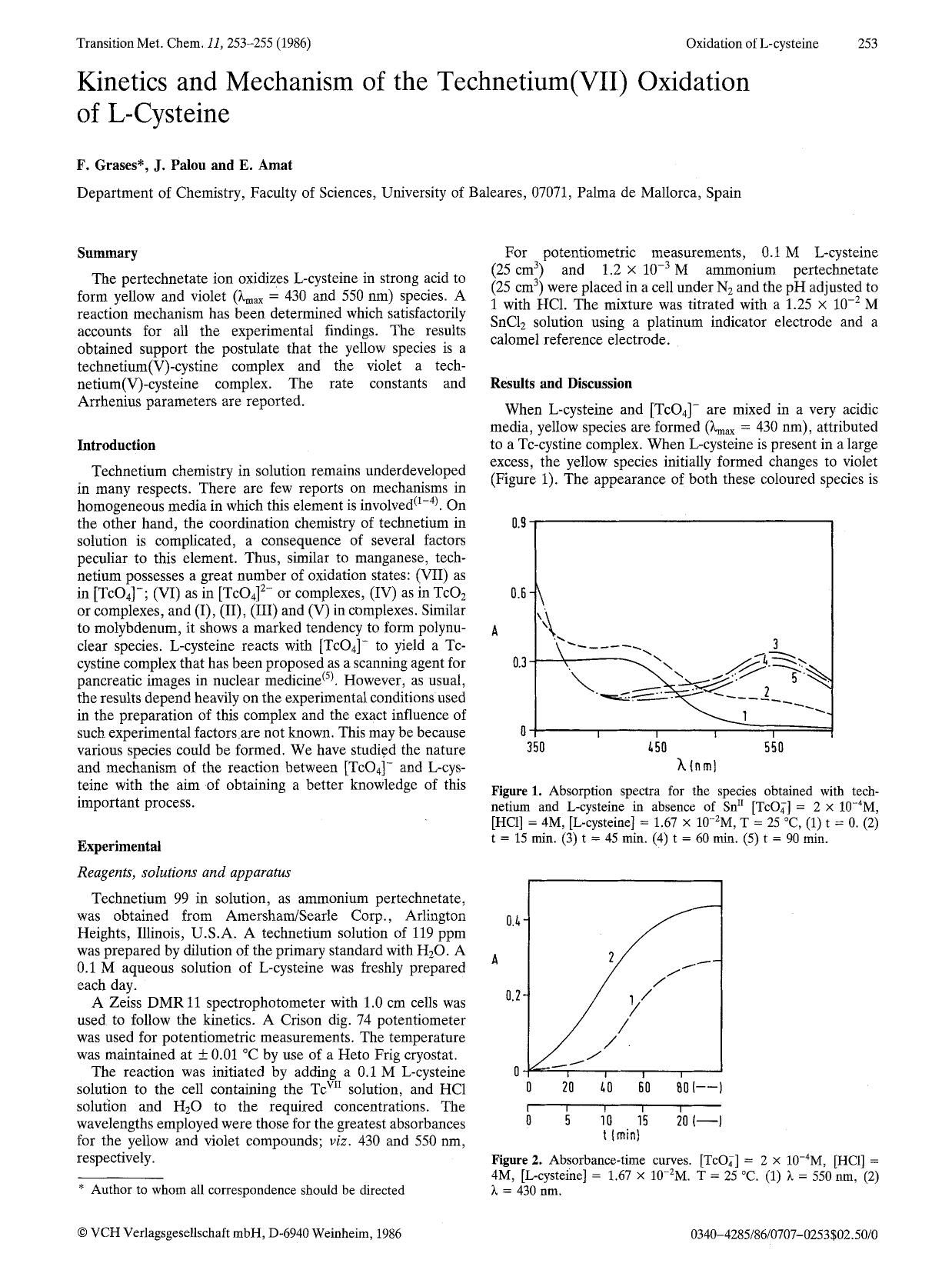 Kinetics and mechanism of the technetium(VII) oxidation of L-cysteine by Unknown