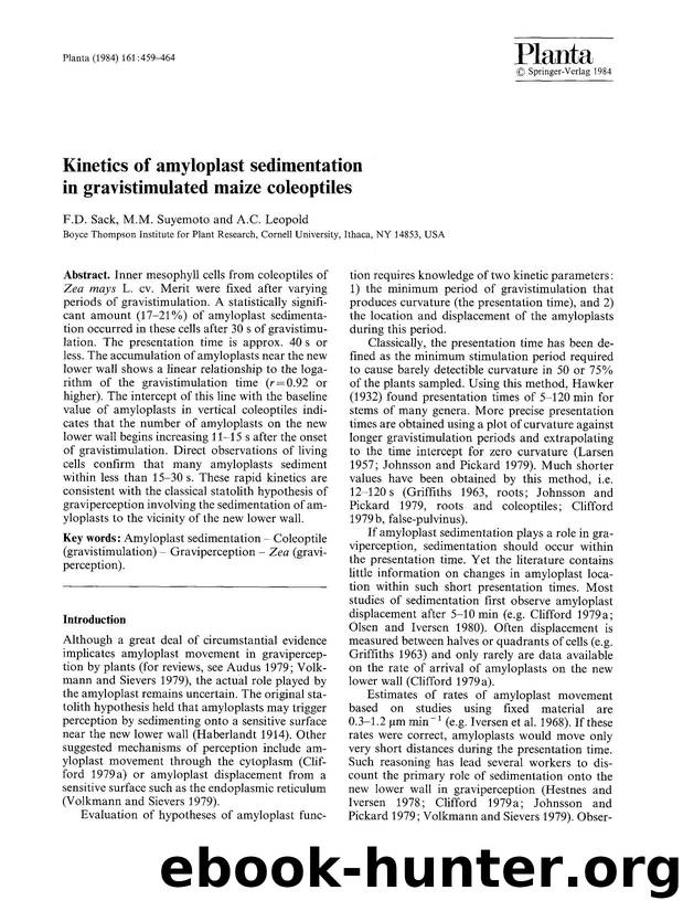 Kinetics of amyloplast sedimentation in gravistimulated maize coleoptiles by Unknown