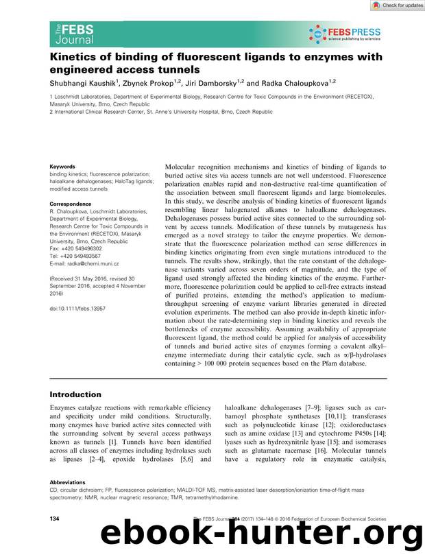 Kinetics of binding of fluorescent ligands to enzymes with engineered access tunnels by Unknown