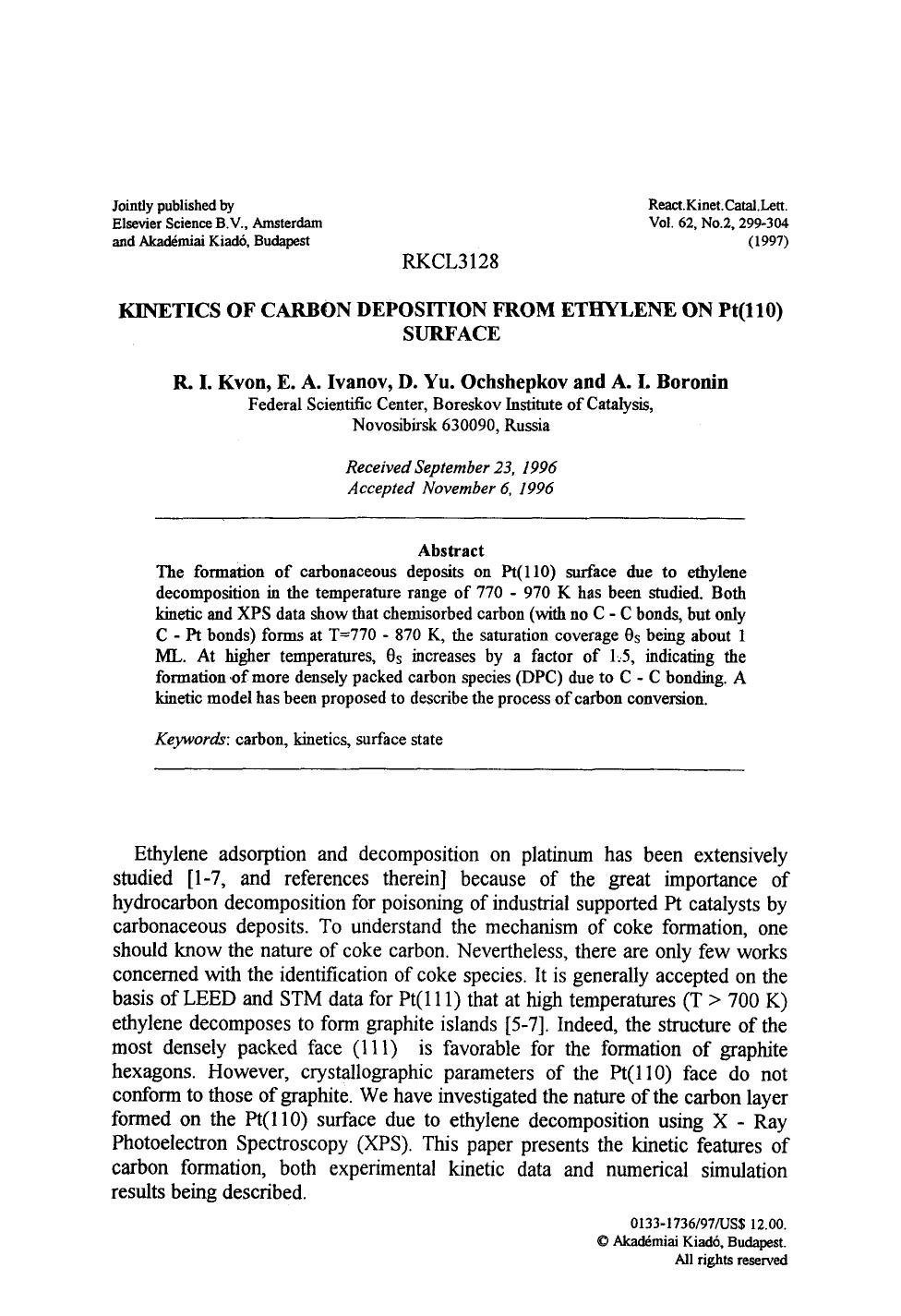 Kinetics of carbon deposition from ethylene on Pt(110) surface by Unknown