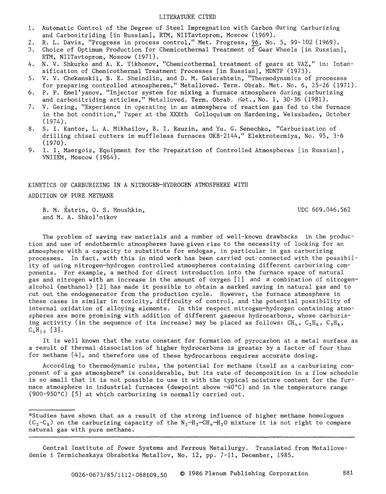 Kinetics of carburizing in a nitrogen-hydrogen atmosphere with addition of pure methane by Unknown