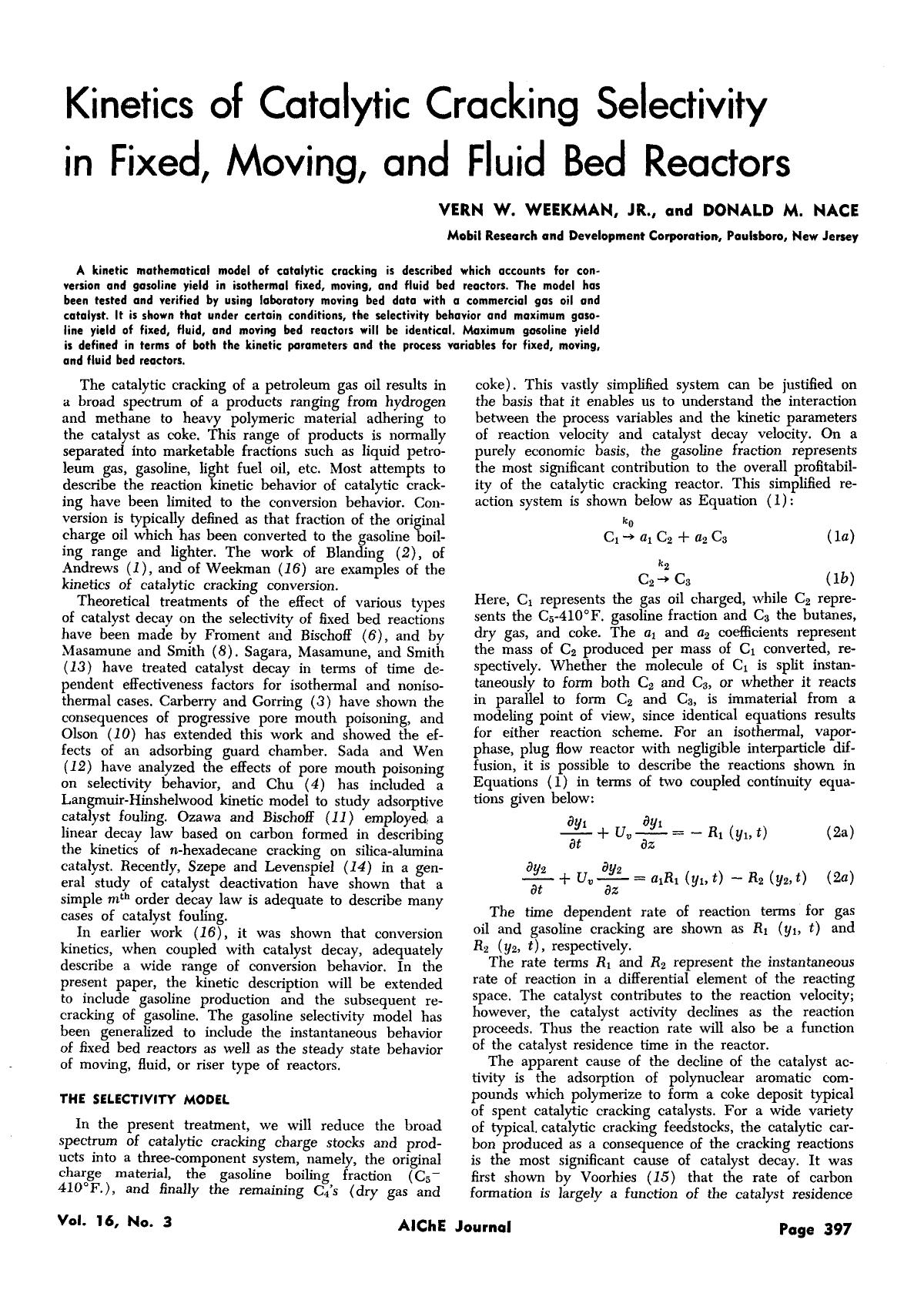 Kinetics of catalytic cracking selectivity in fixed, moving, and fluid bed reactors by Unknown