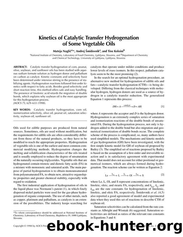 Kinetics of catalytic transfer hydrogenation of some vegetable oils by Unknown