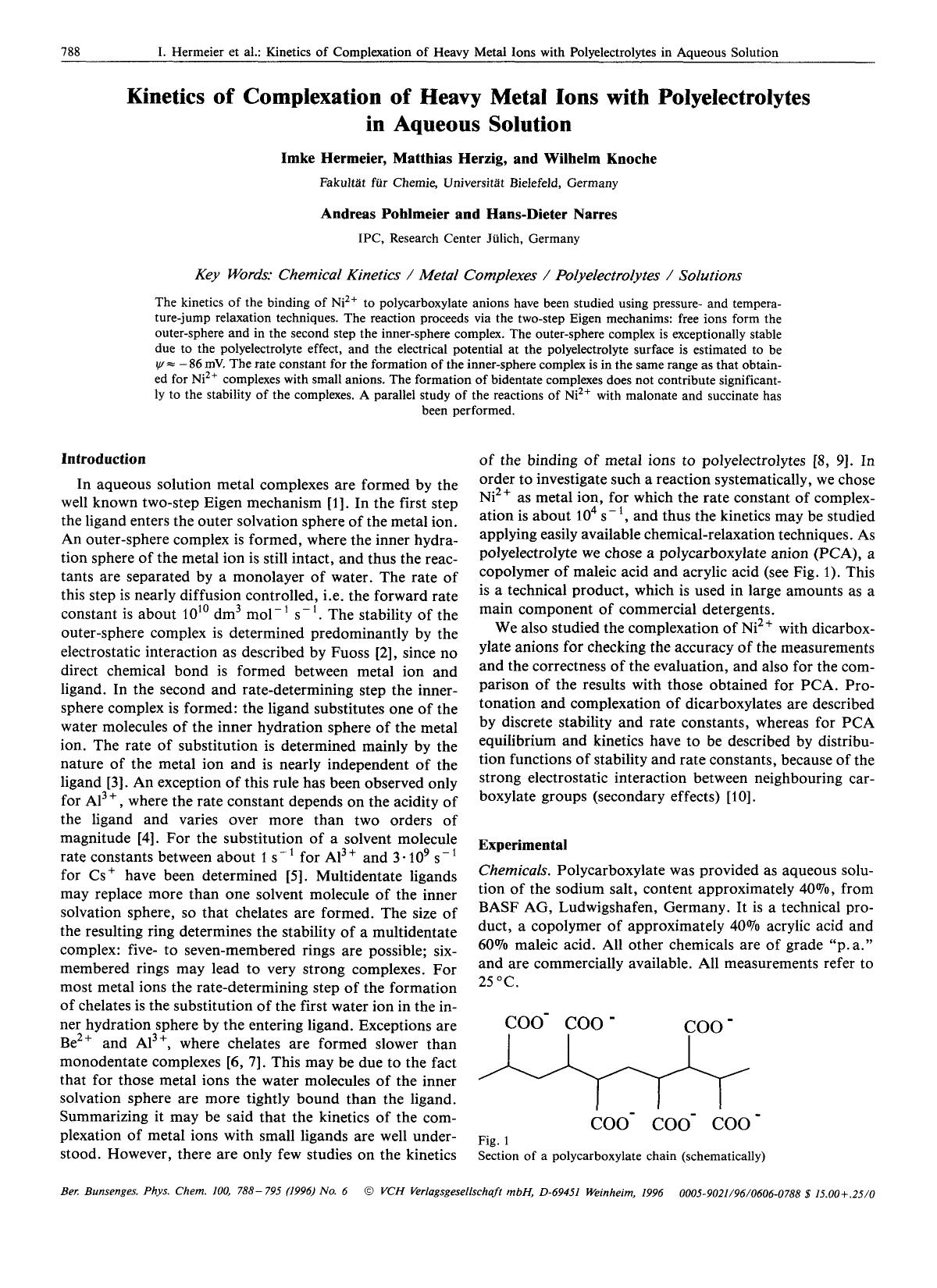 Kinetics of complexation of heavy metal ions with polyelectrolytes in aqueous solution by Unknown