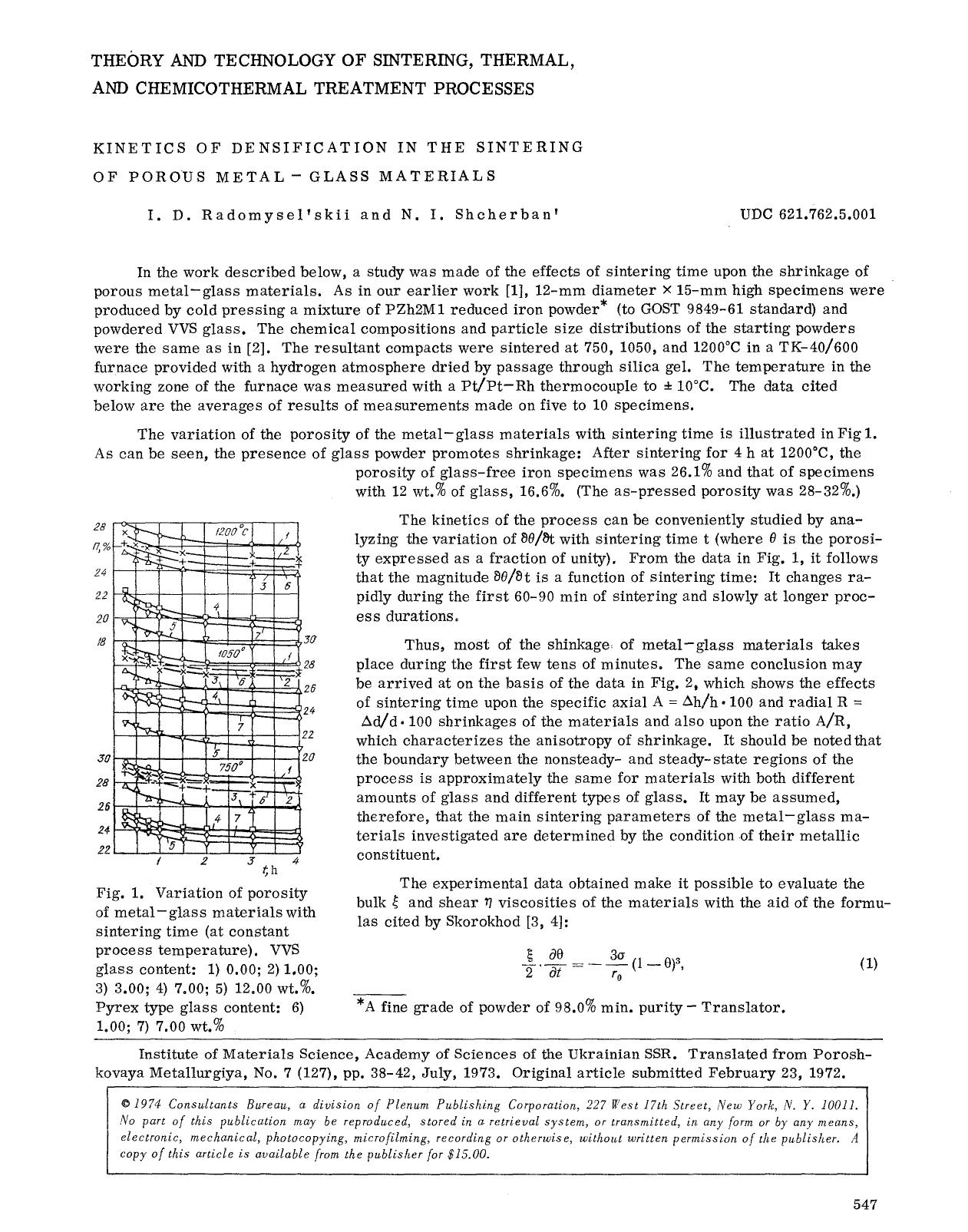 Kinetics of densification in the sintering of porous metal-glass materials by Unknown