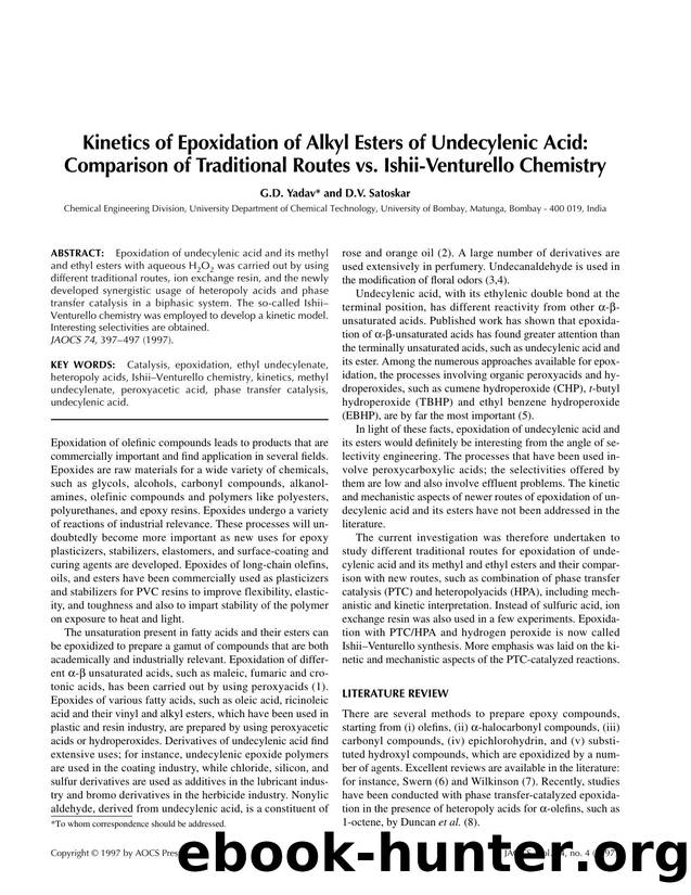 Kinetics of epoxidation of alkyl esters of undecylenic acid: Comparison of traditional routes vs. ishii-venturello chemistry by Unknown