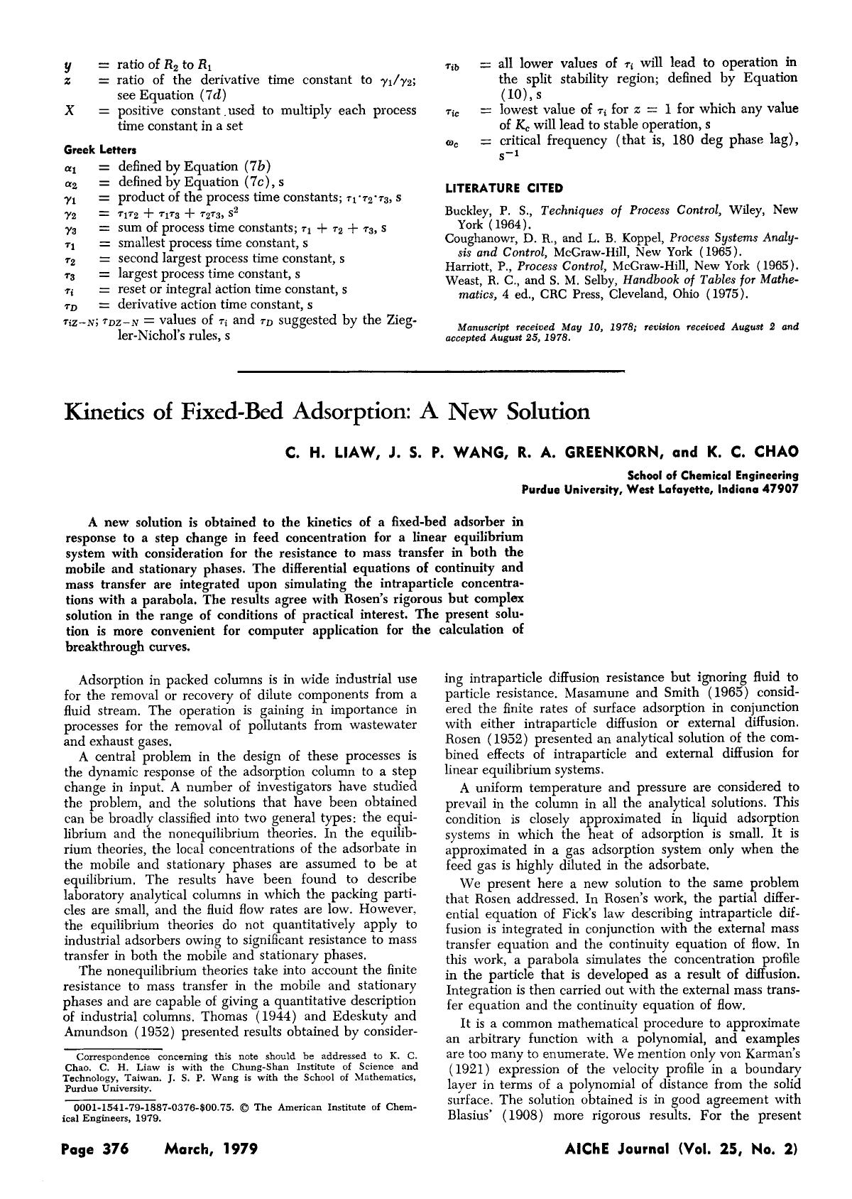 Kinetics of fixed-bed adsorption: A new solution by Unknown