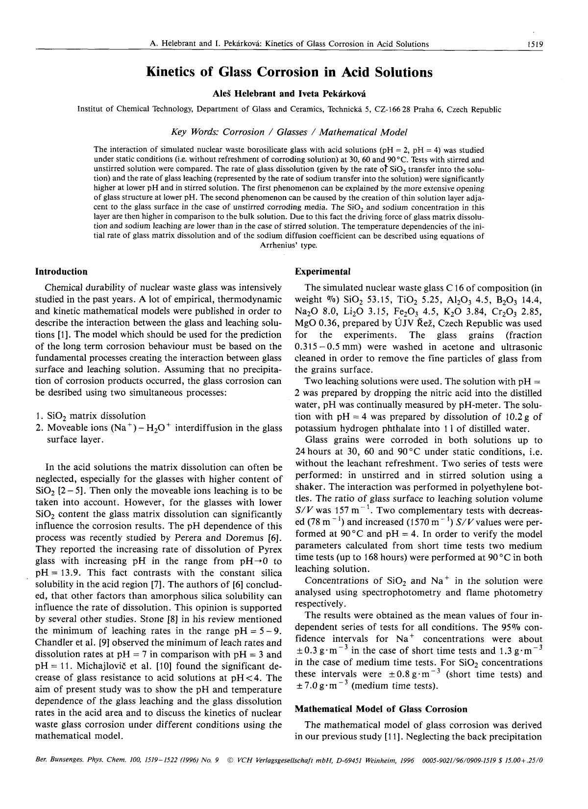 Kinetics of glass corrosion in acid solutions by Unknown