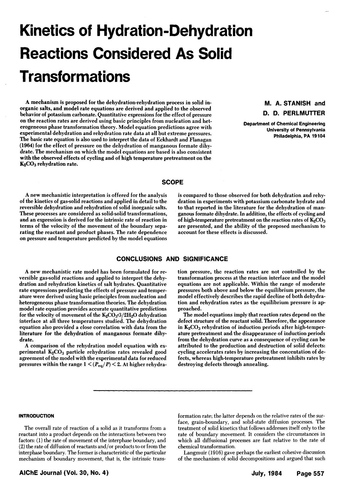 Kinetics of hydration-dehydration reactions considered as solid transformations by Unknown