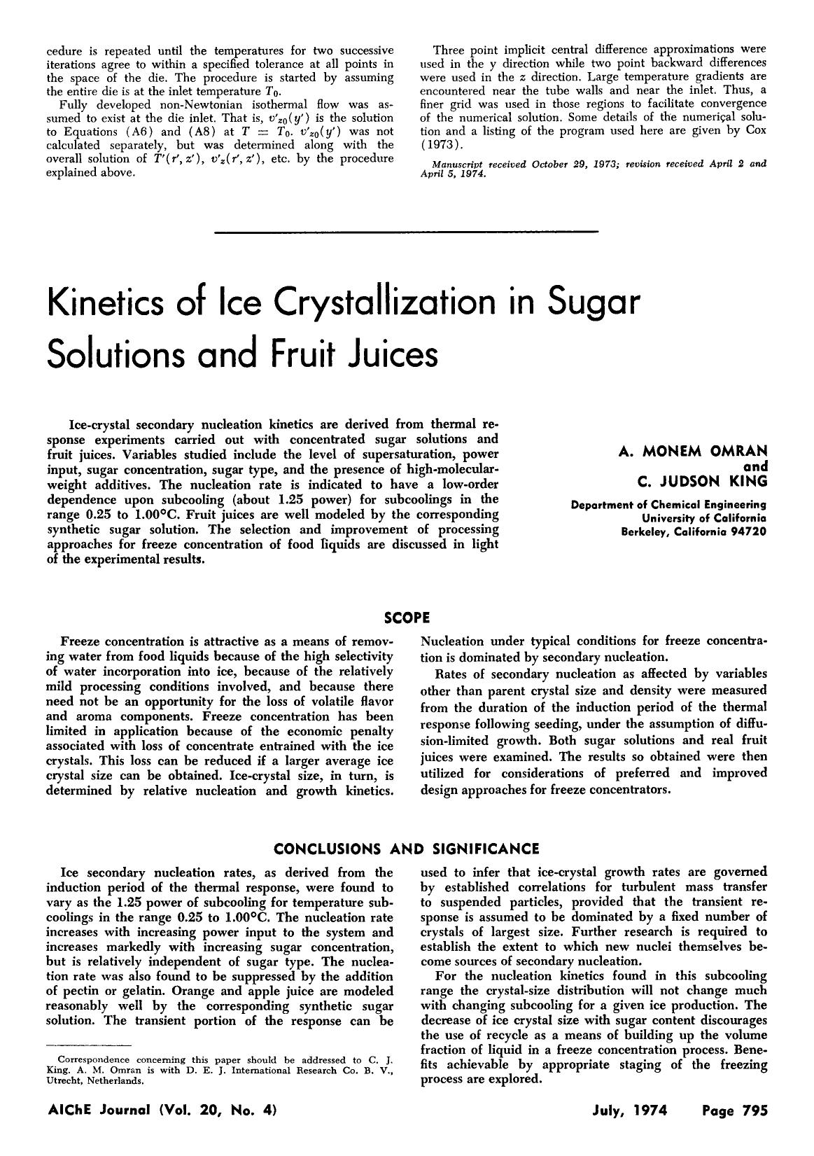 Kinetics of ice crystallization in sugar solutions and fruit juices by Unknown