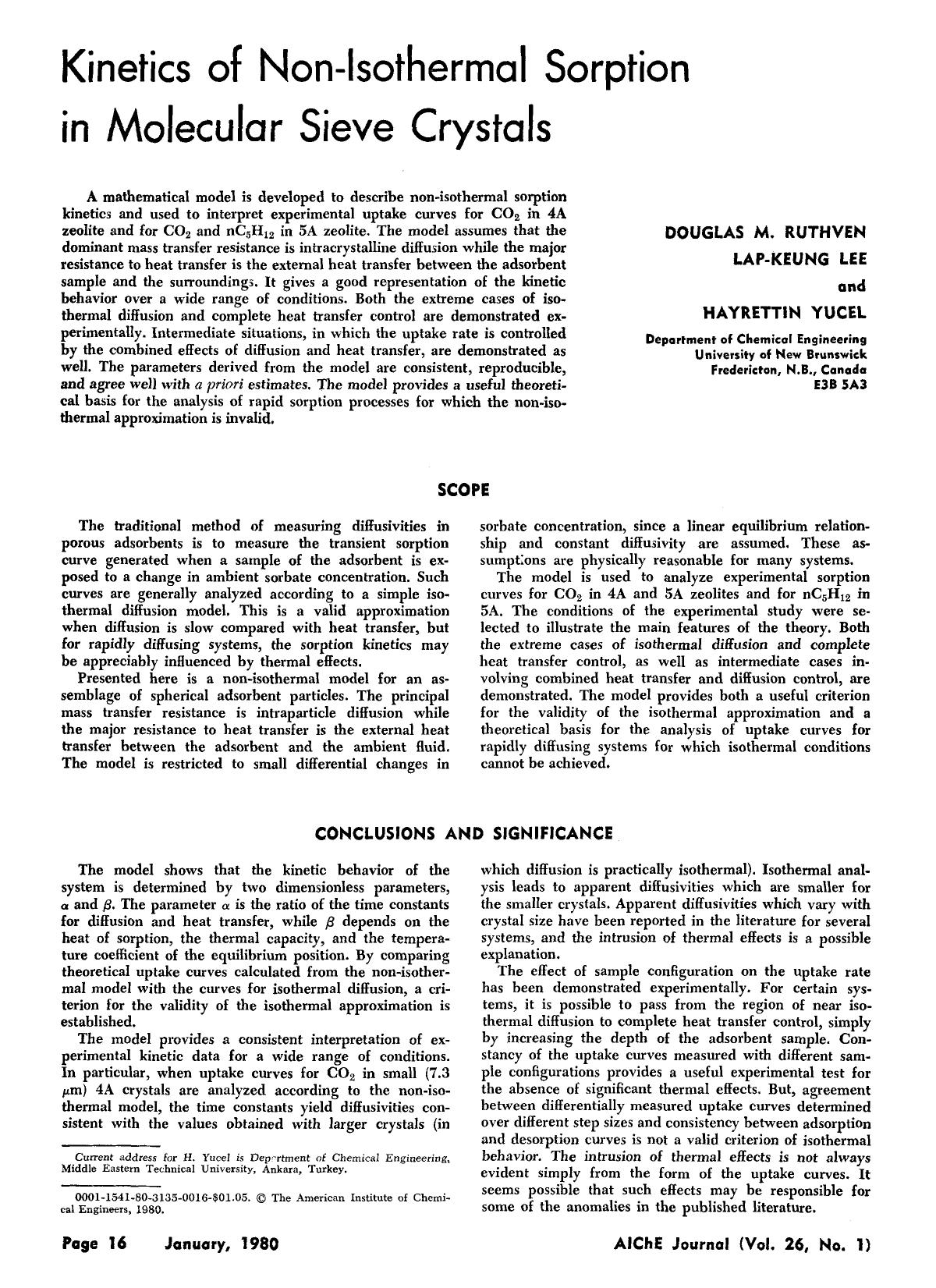 Kinetics of non-isothermal sorption in molecular sieve crystals by Unknown