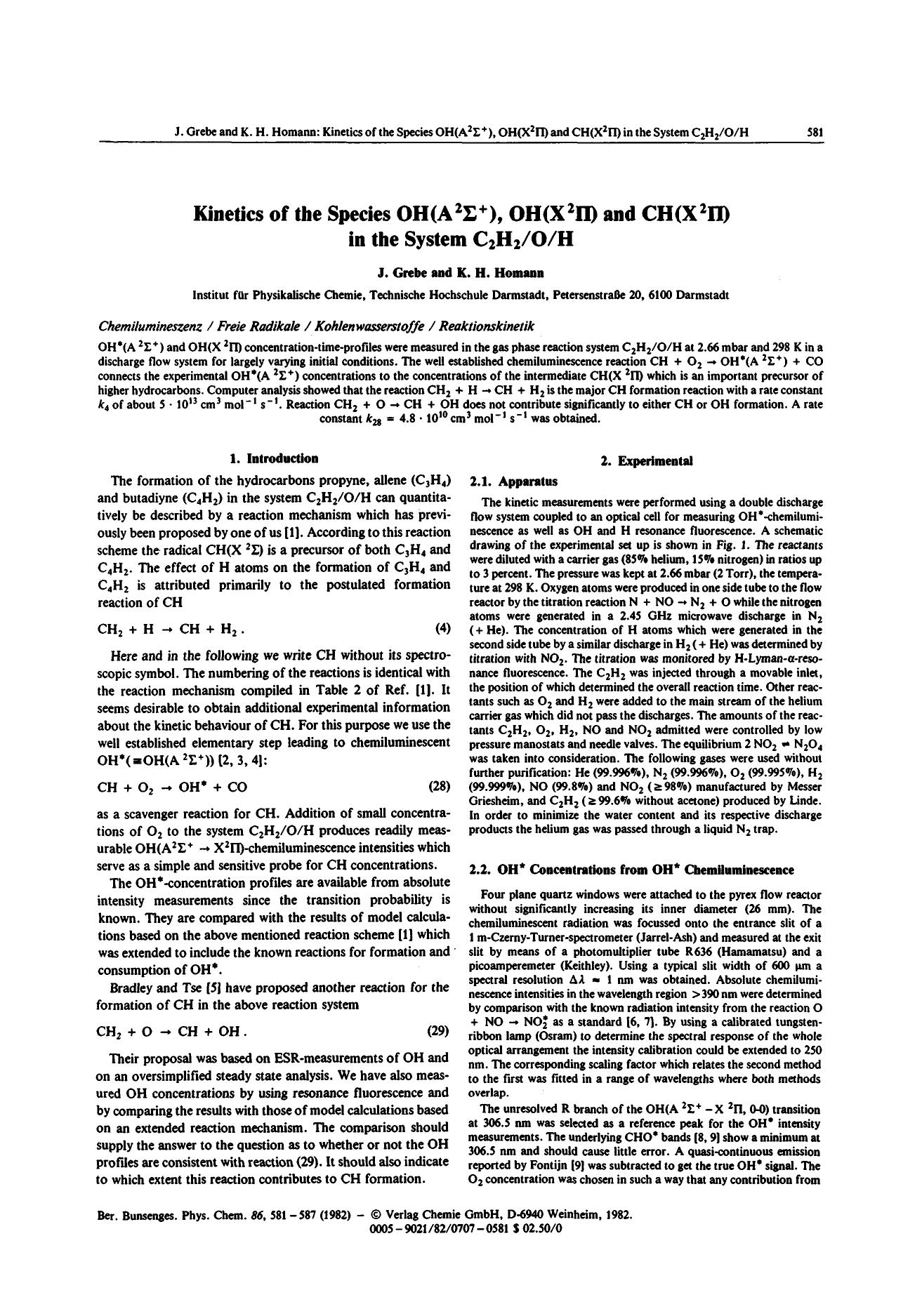 Kinetics of the Species OH(A2[Sigma]+), OH(X2[Pi] and CH(X2[Pi]) in the System C2H2OH by Unknown