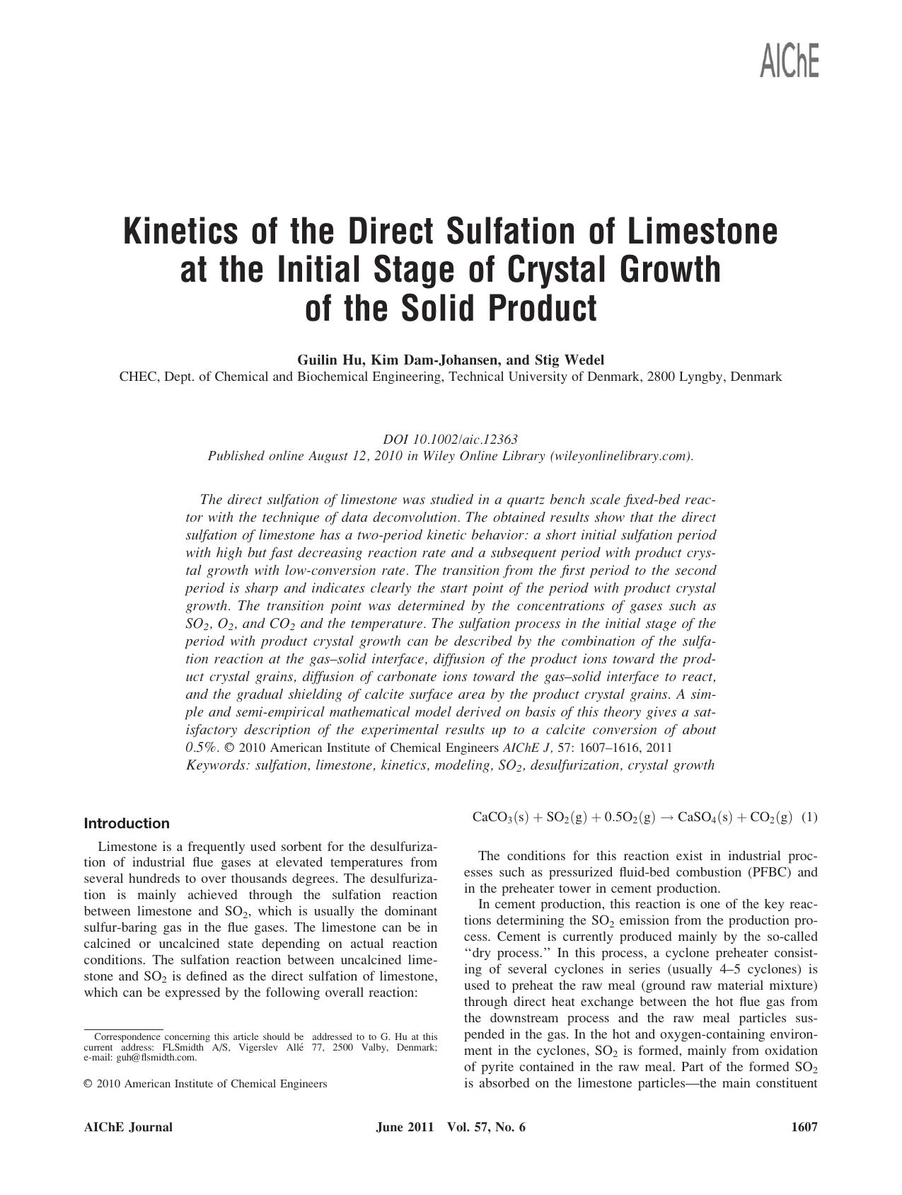 Kinetics of the direct sulfation of limestone at the initial stage of crystal growth of the solid product by Unknown