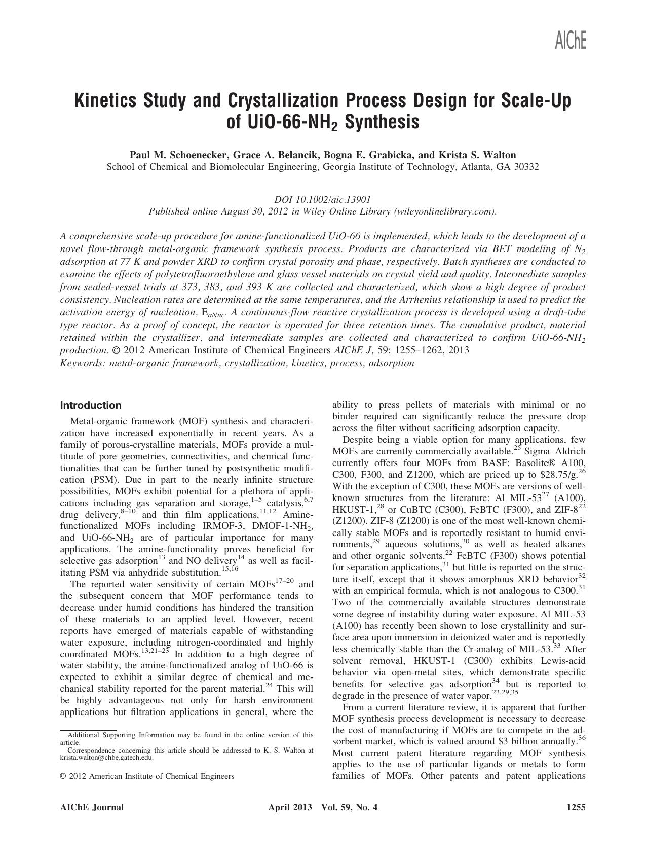 Kinetics study and crystallization process design for scaleâ•’up of UiOâ•’66â•’NH2 synthesis by Unknown