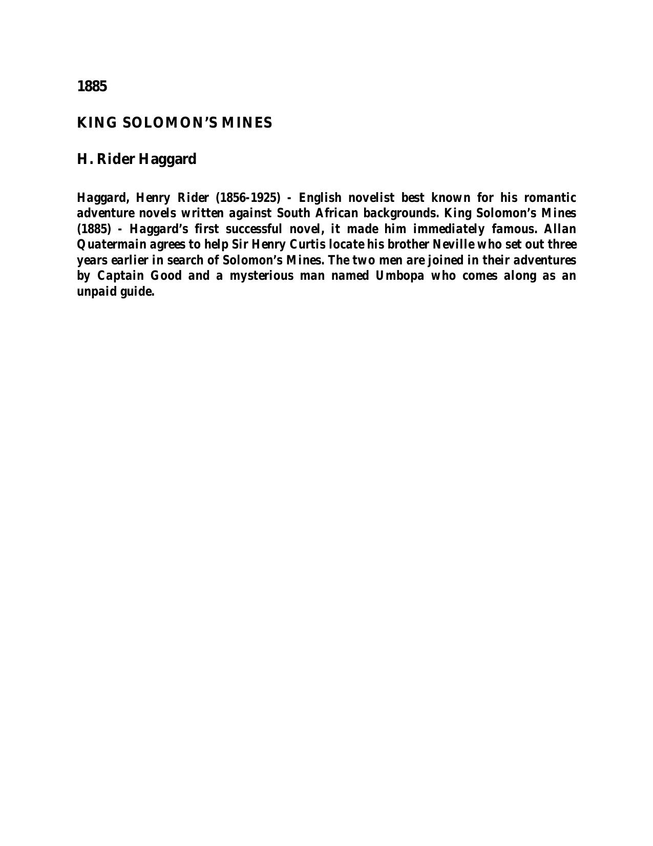 King Solomon's Mines by H. Rider Haggard