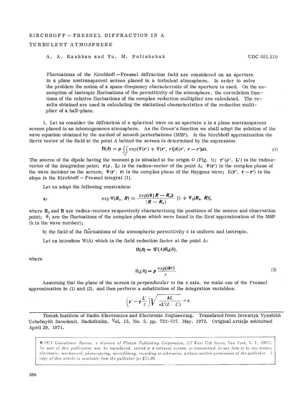 Kirchhoff-Fresnel diffraction in a turbulent atmosphere by Unknown