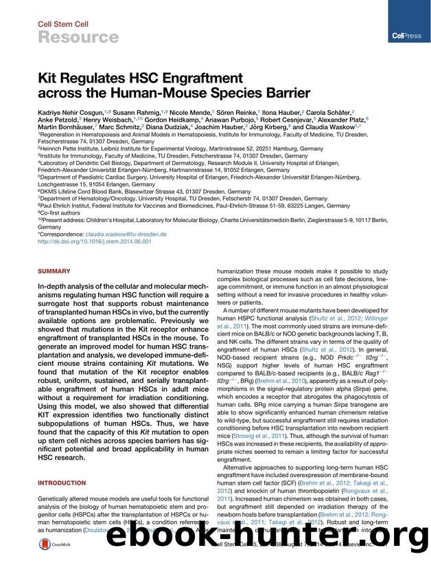 Kit Regulates HSC Engraftment across the Human-Mouse Species Barrier by unknow