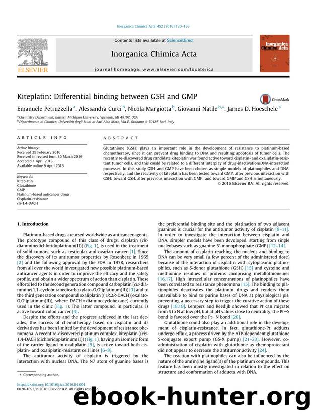 Kiteplatin: Differential binding between GSH and GMP by Emanuele Petruzzella & Alessandra Curci & Nicola Margiotta & Giovanni Natile & James D. Hoeschele