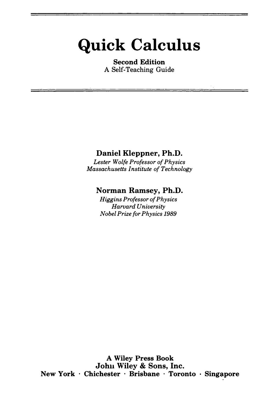 Kleppner D. & Ramsay N. by Quick calculus (1985)