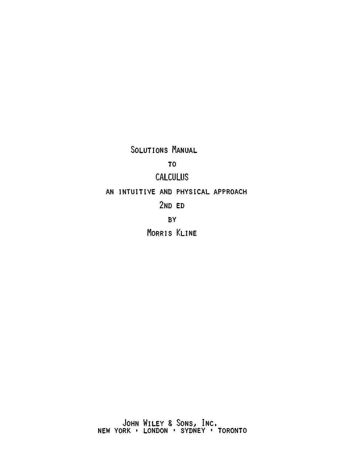Kline M. Solutions manual to Calculus...1998 by Unknown