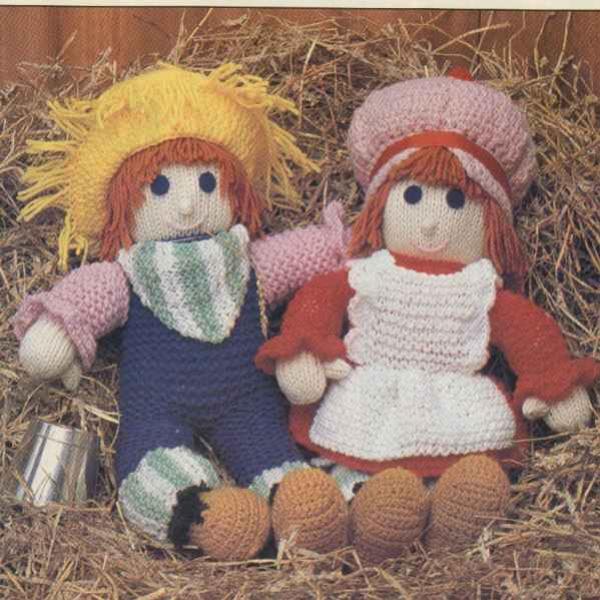 Knitted Dolls with Crocheted Trim [boy and girl] by Unknown